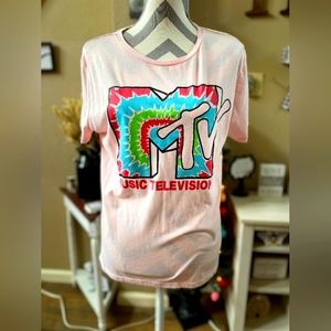 MTV XL graphic tye dye logo Pink tee